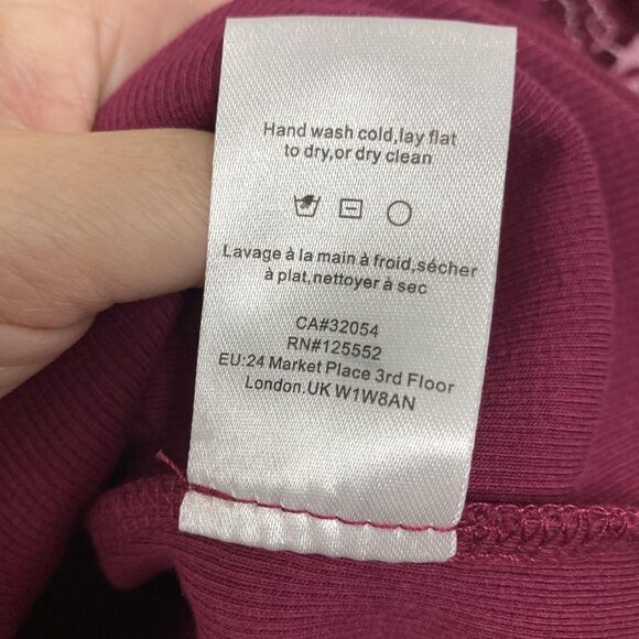 Dolan Shirt Womens Medium Burgundy Pink V-Neck Puff Sleeve Floral Lace Knit - Picture 12 of 16